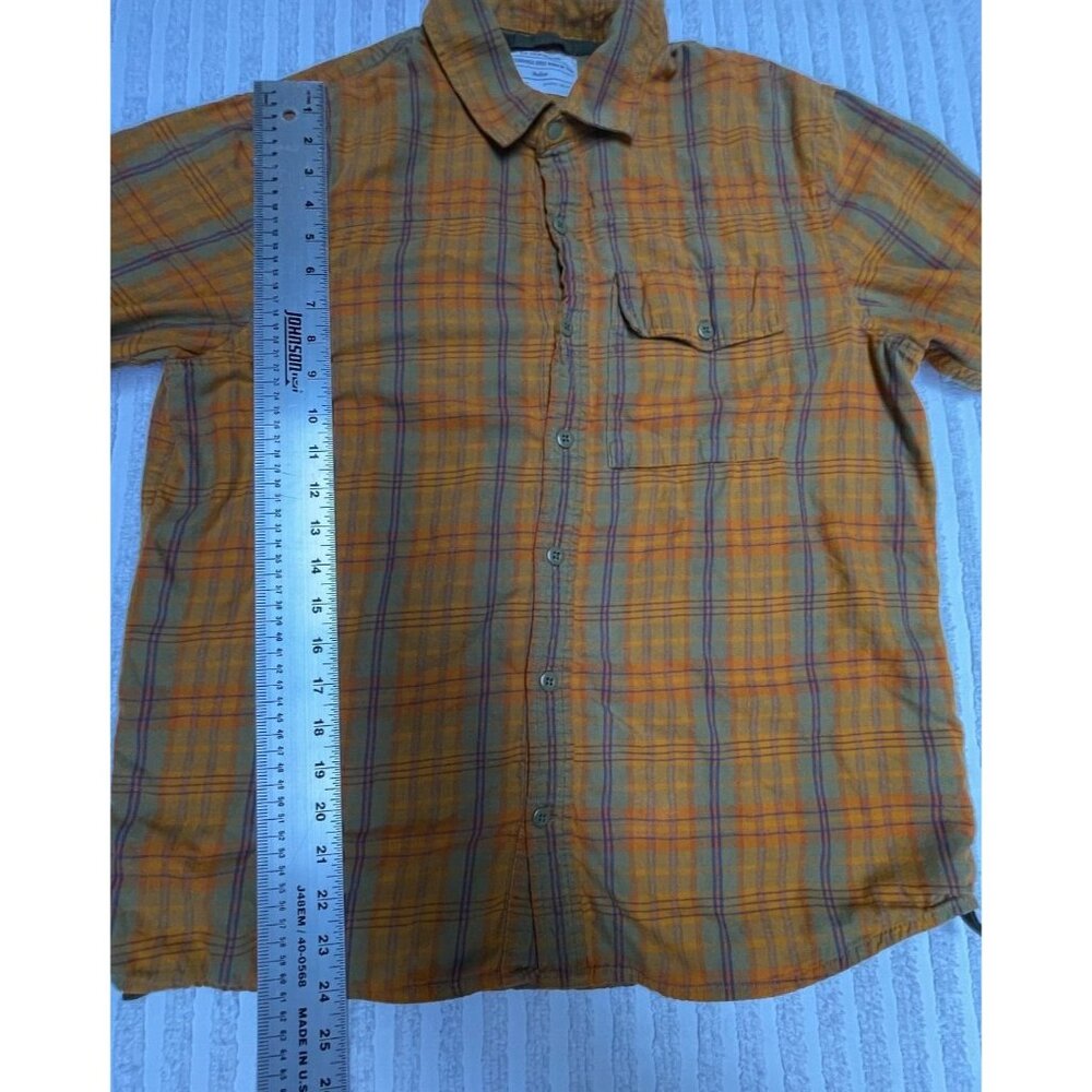 REI Cooperative Plaid Button-Down Shirt Mens Medium Striped Orange & Blue Cotton - Picture 8 of 9
